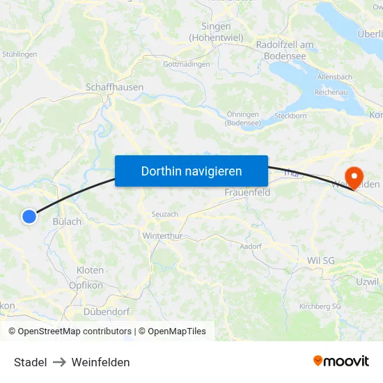 Stadel to Weinfelden map