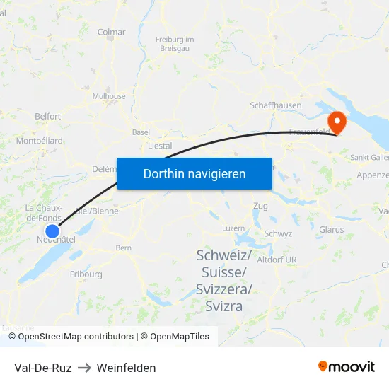 Val-De-Ruz to Weinfelden map