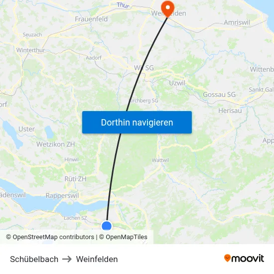 Schübelbach to Weinfelden map