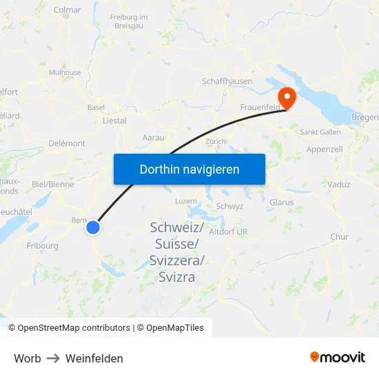 Worb to Weinfelden map