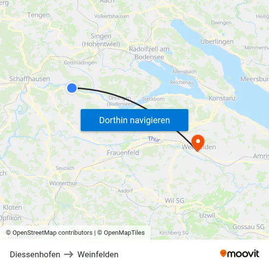 Diessenhofen to Weinfelden map