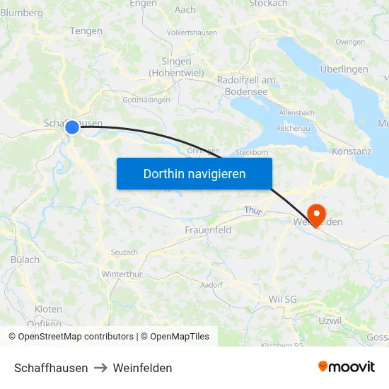 Schaffhausen to Weinfelden map