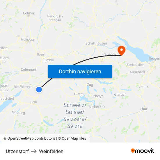Utzenstorf to Weinfelden map