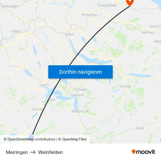 Meiringen to Weinfelden map