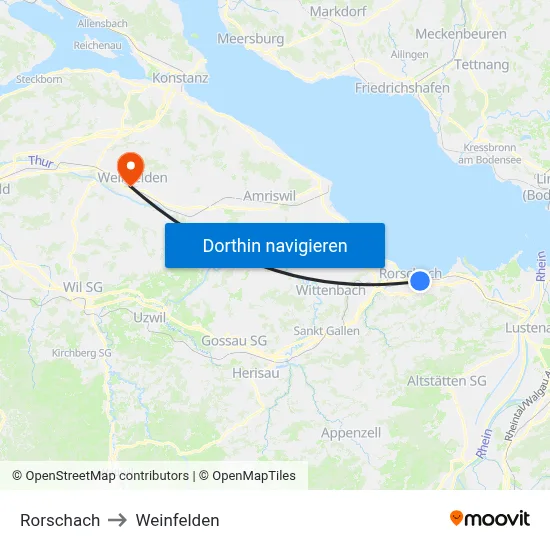 Rorschach to Weinfelden map