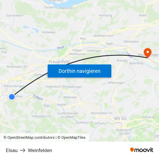 Elsau to Weinfelden map