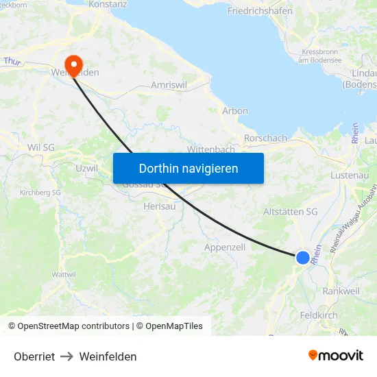 Oberriet to Weinfelden map