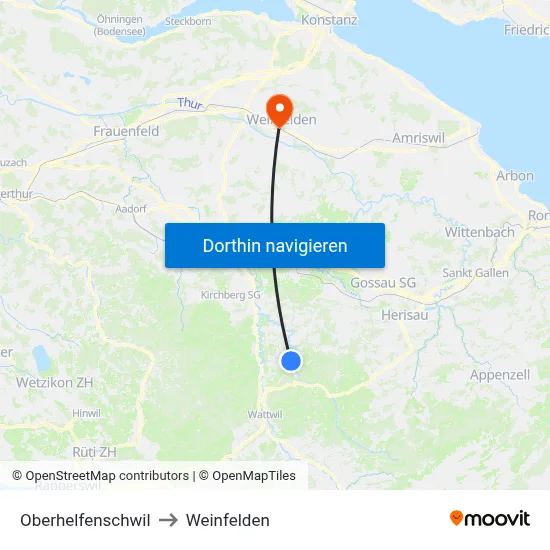 Oberhelfenschwil to Weinfelden map