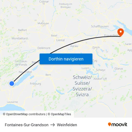 Fontaines-Sur-Grandson to Weinfelden map