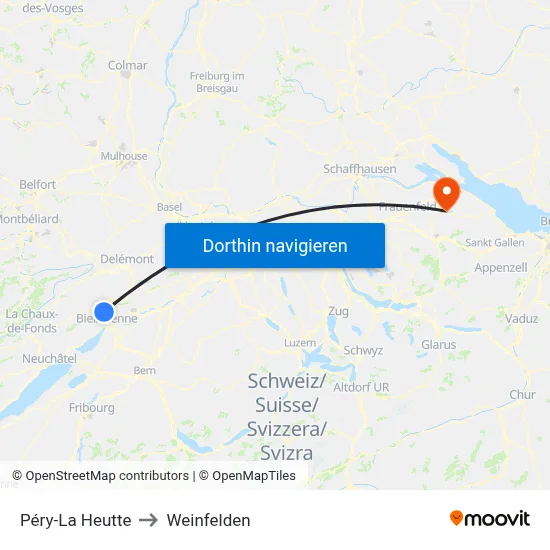 Péry-La Heutte to Weinfelden map