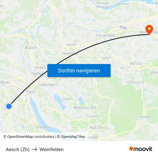 Aesch (Zh) to Weinfelden map