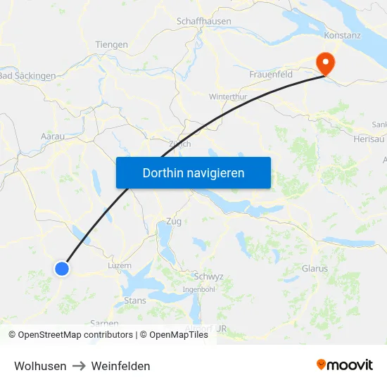 Wolhusen to Weinfelden map