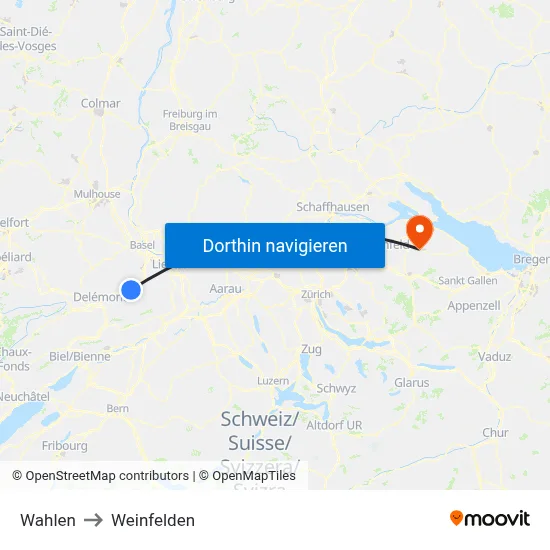 Wahlen to Weinfelden map