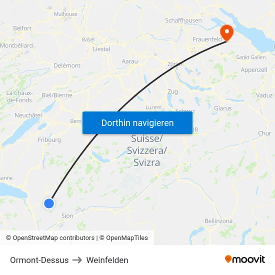 Ormont-Dessus to Weinfelden map