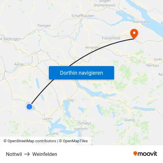 Nottwil to Weinfelden map