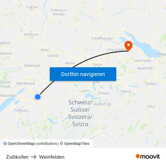 Zollikofen to Weinfelden map