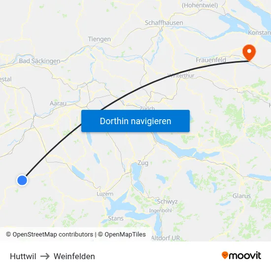 Huttwil to Weinfelden map