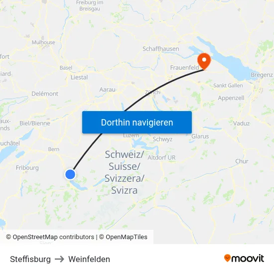 Steffisburg to Weinfelden map