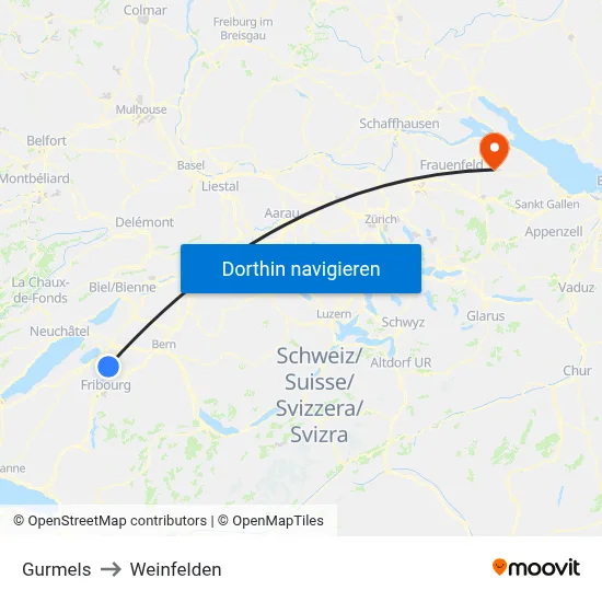 Gurmels to Weinfelden map
