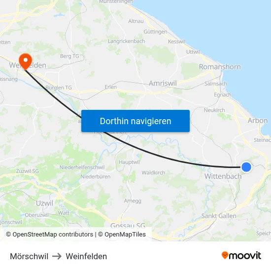 Mörschwil to Weinfelden map