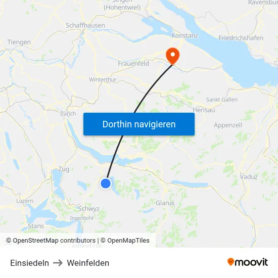 Einsiedeln to Weinfelden map