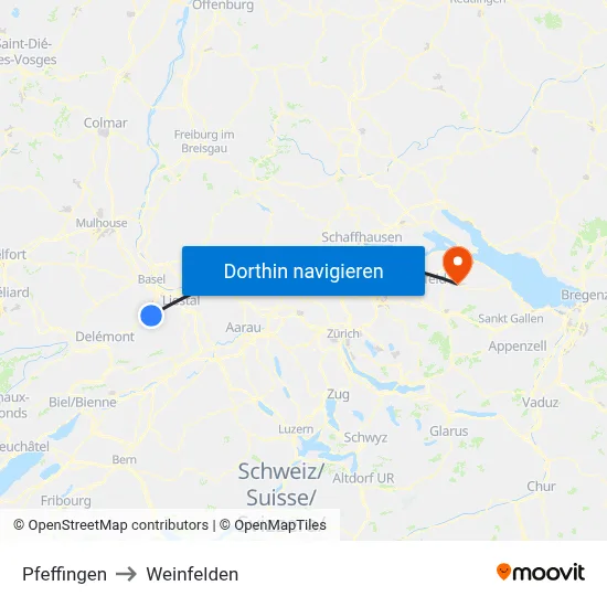 Pfeffingen to Weinfelden map