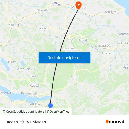 Tuggen to Weinfelden map