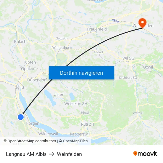 Langnau AM Albis to Weinfelden map