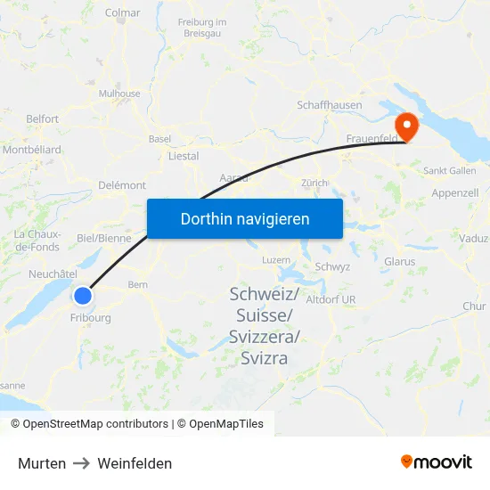 Murten to Weinfelden map