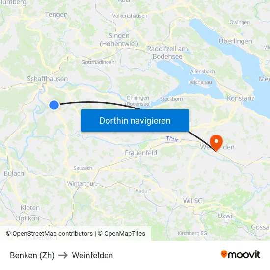 Benken (Zh) to Weinfelden map