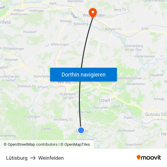 Lütisburg to Weinfelden map
