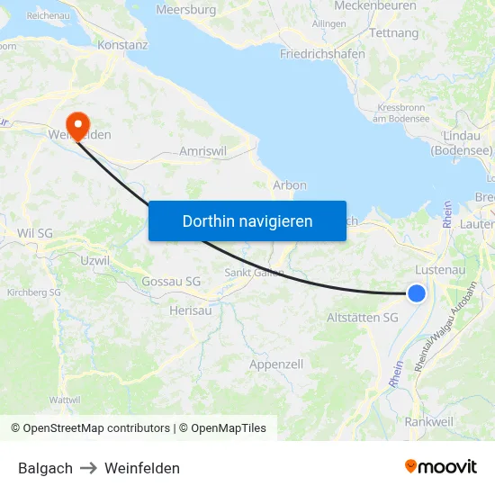 Balgach to Weinfelden map
