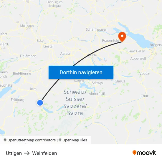 Uttigen to Weinfelden map