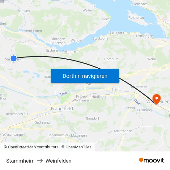 Stammheim to Weinfelden map