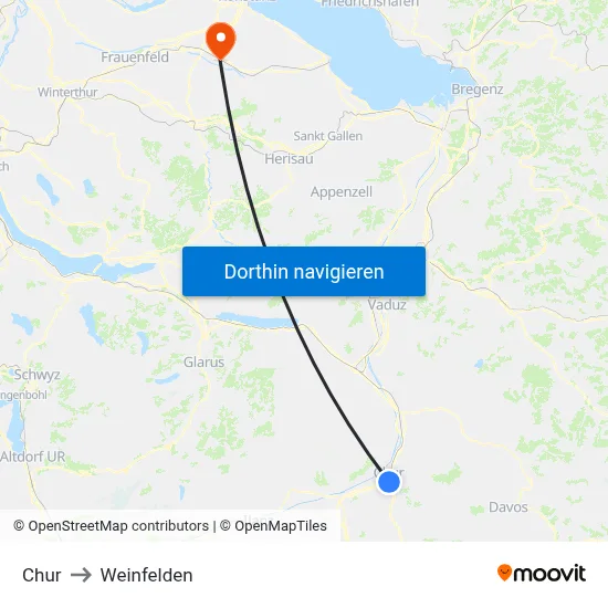 Chur to Weinfelden map