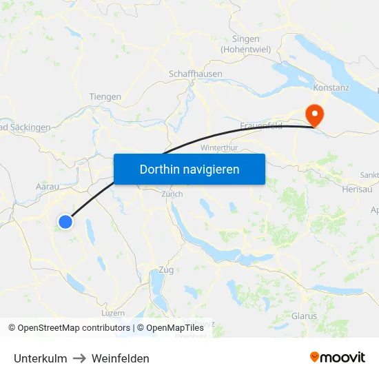 Unterkulm to Weinfelden map