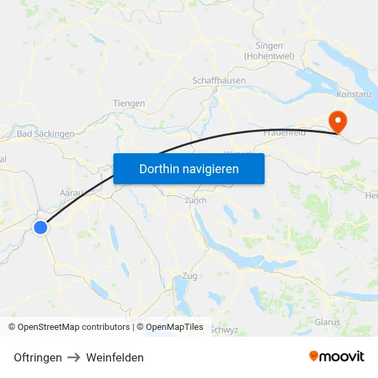Oftringen to Weinfelden map