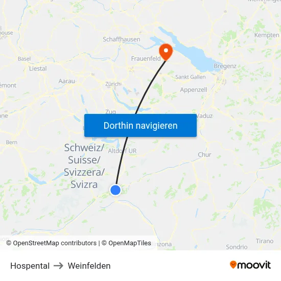 Hospental to Weinfelden map