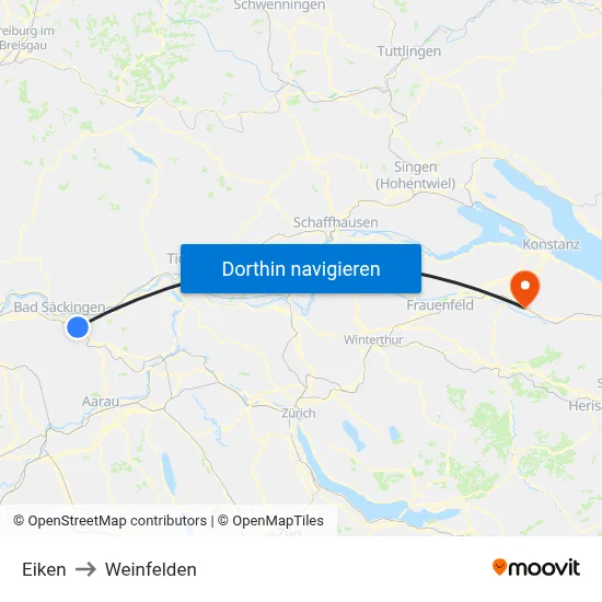 Eiken to Weinfelden map