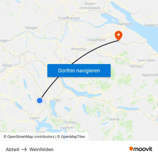 Abtwil to Weinfelden map