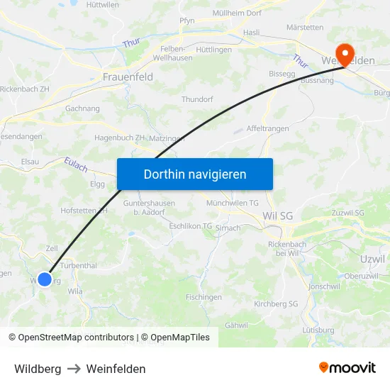Wildberg to Weinfelden map
