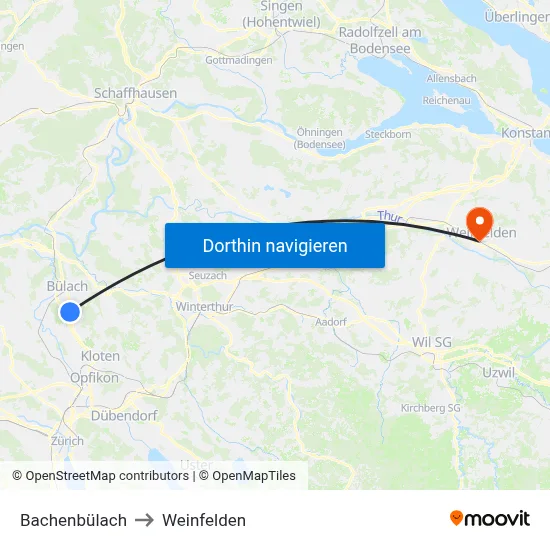 Bachenbülach to Weinfelden map