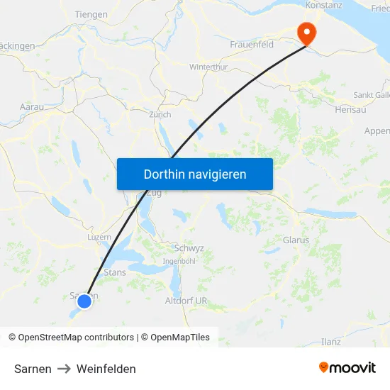 Sarnen to Weinfelden map