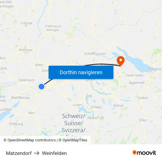 Matzendorf to Weinfelden map