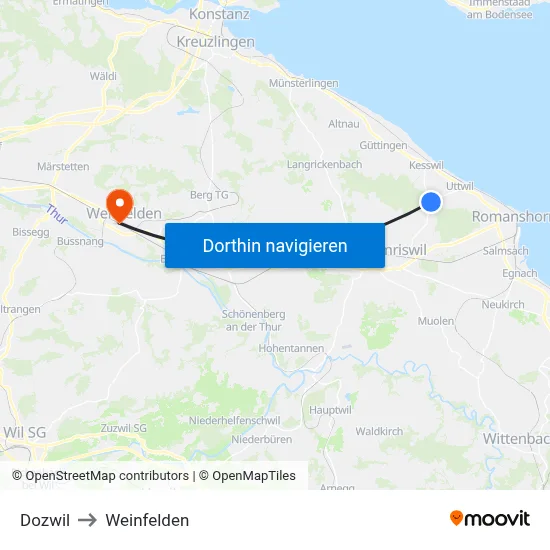 Dozwil to Weinfelden map
