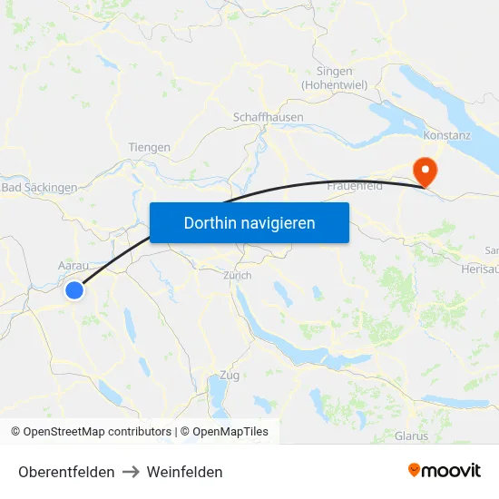 Oberentfelden to Weinfelden map