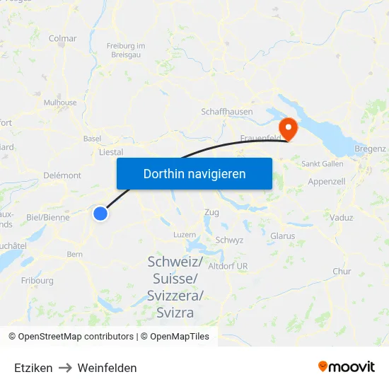 Etziken to Weinfelden map