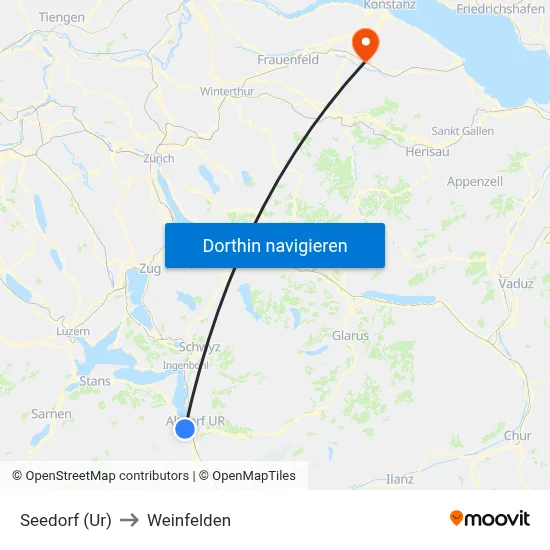 Seedorf (Ur) to Weinfelden map