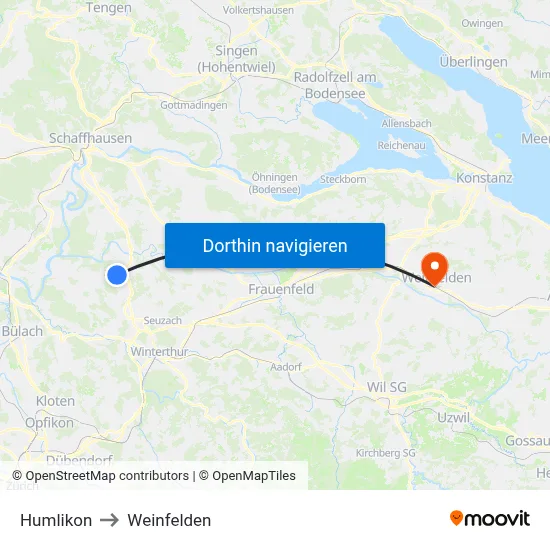 Humlikon to Weinfelden map