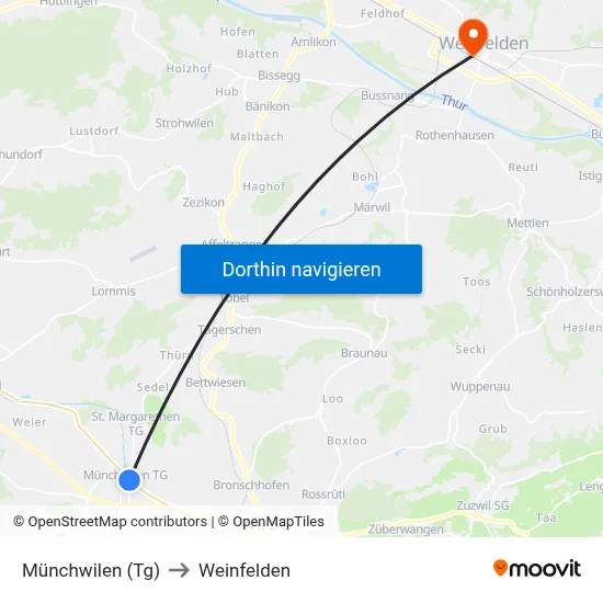 Münchwilen (Tg) to Weinfelden map